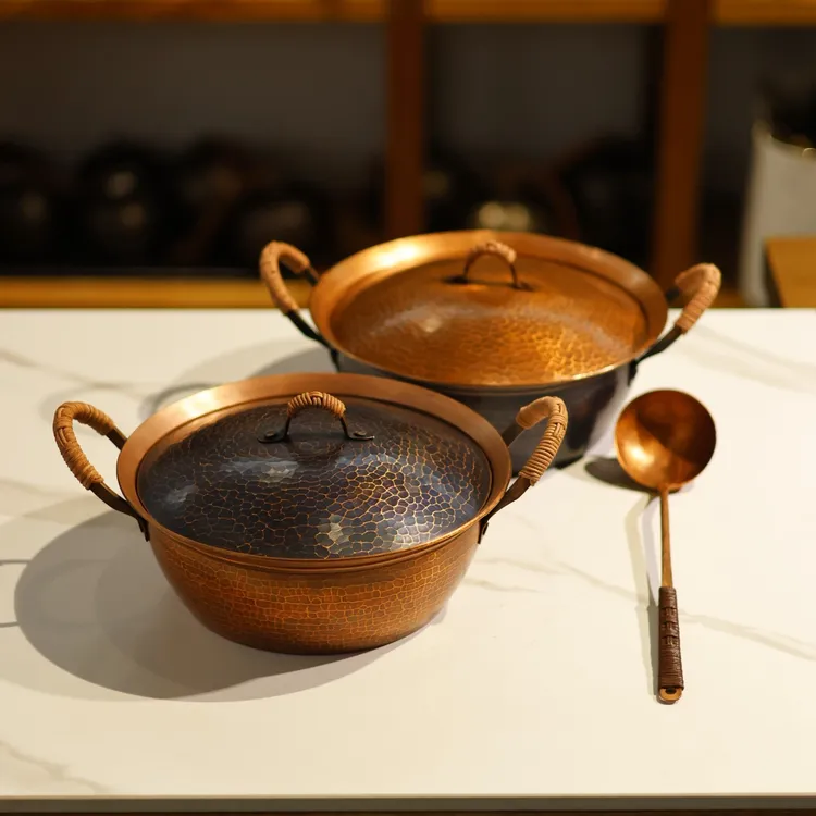 手作铜宽口中号铜锅2升新增大开口铜锅汤锅煮锅纯铜打出可煮茶