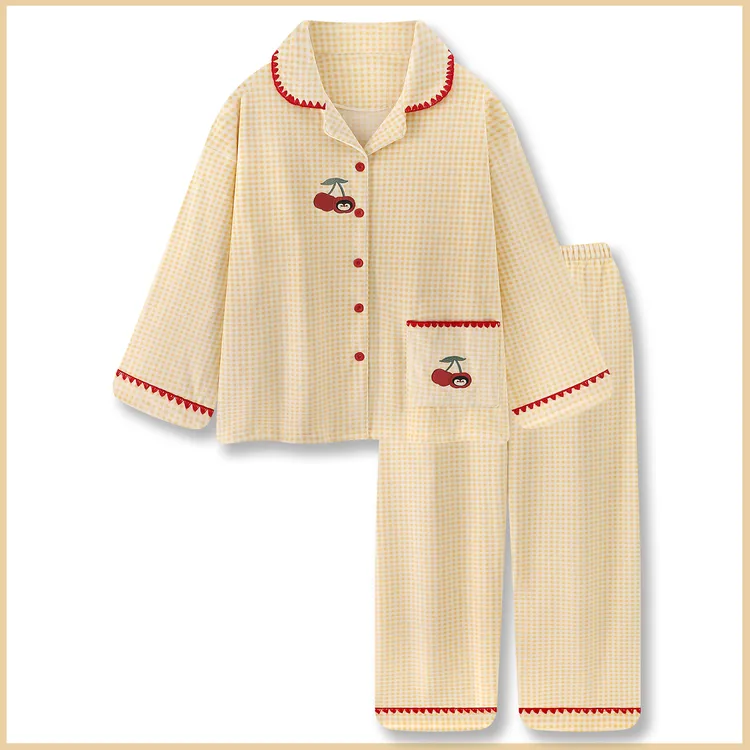 『奶杏樱桃』海岛绒睡衣女款秋冬季薄绒长袖可外穿家居服保暖套装