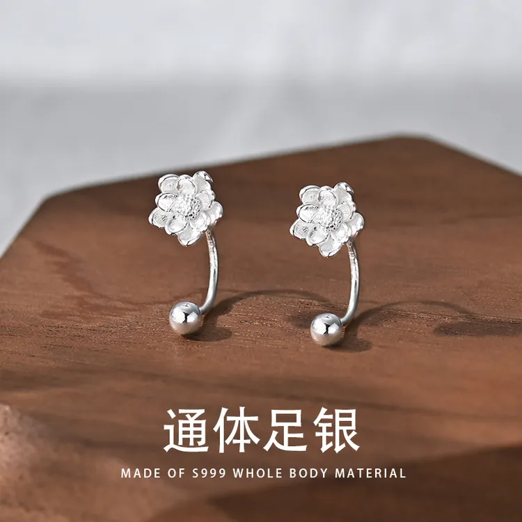 s999纯银莲花耳钉女高级感螺丝耳钉2025新款爆款高级感