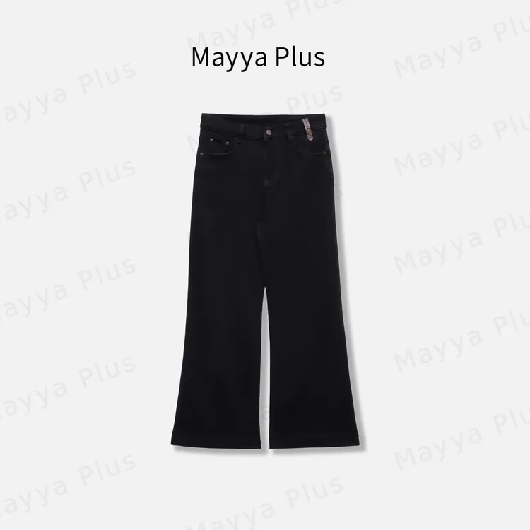 【黑骑士】Mayya Plus麦芽定制秋季流光风微喇直筒牛仔裤子32537315