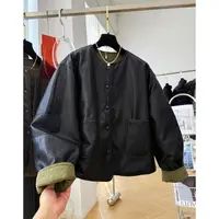 P0640高级感独特韩系两面穿夹棉皮衣圆领pu皮夹克女秋冬棉服外套