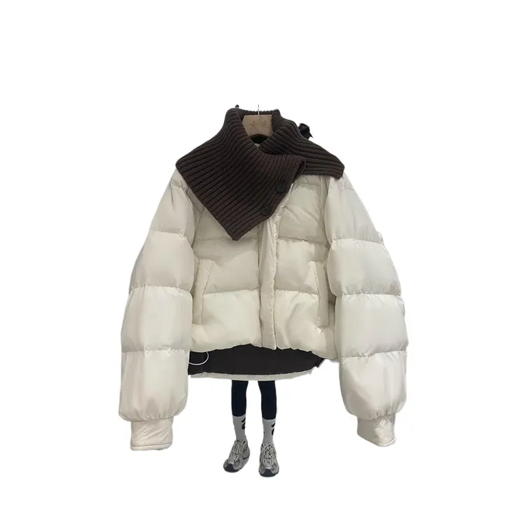 美拉德短款冬季棉服外套女新款欧货针织翻领拼接加厚棉衣棉袄