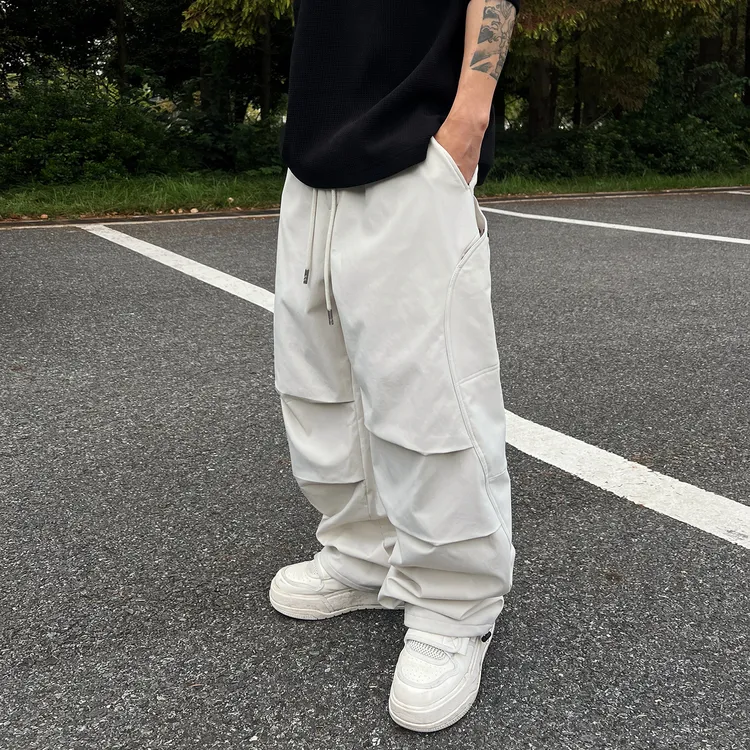 胡先生25ss秋季美式褶皱加绒冲锋裤男宽松直筒休闲工装裤F1799