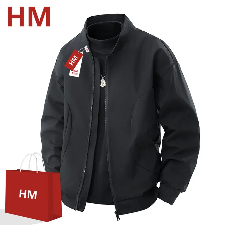 HM外套男春秋季宽松棒球领美式夹克男时尚潮牌复古防风休闲外套女