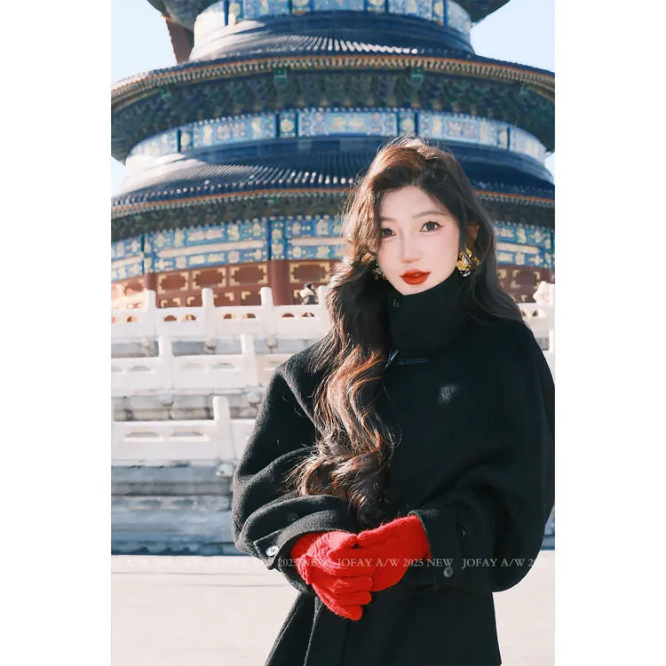 “北京天坛私服”高级韩系百变风格 全羊毛双面呢大衣毛呢外套W2695