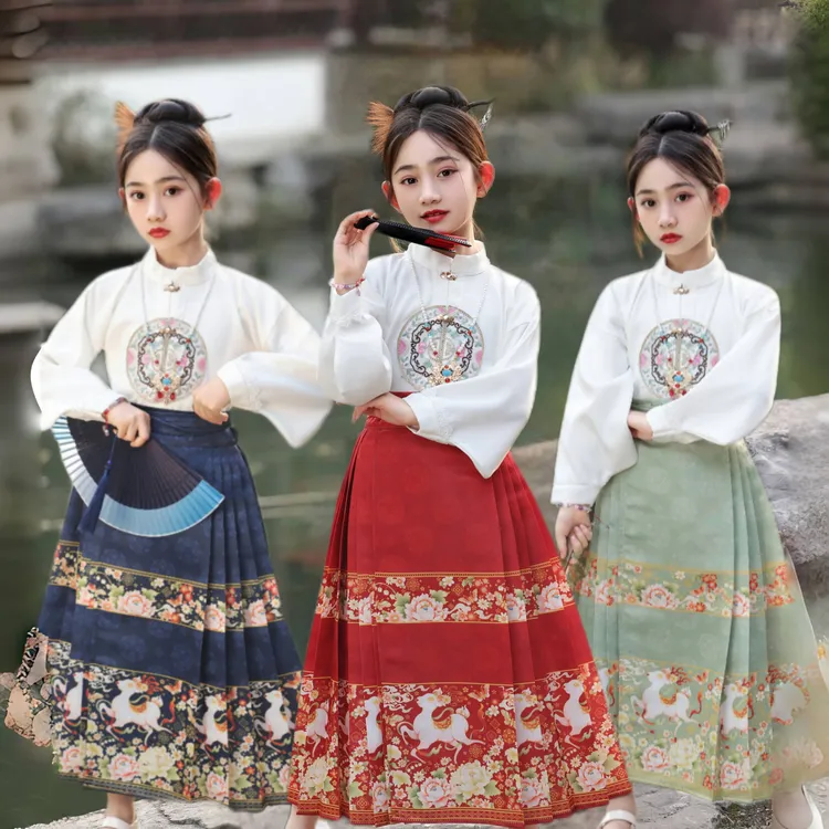 2025新款女童马面裙套装国风新中式唐装汉服民族风明制春秋春夏