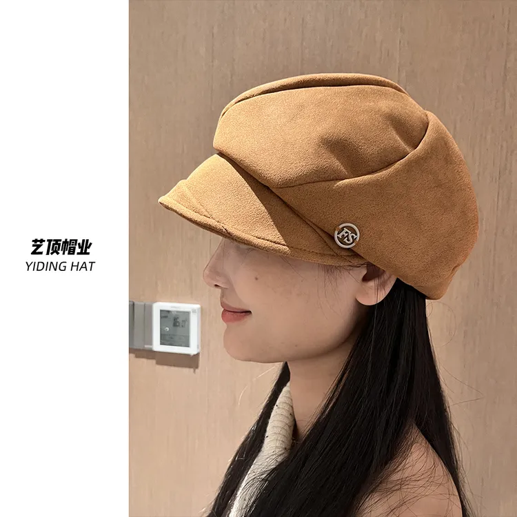 25麂皮绒贝雷帽女秋冬新款韩版百搭画家帽显脸小复古文艺报童帽子