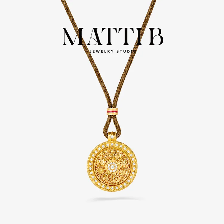 铜合金项链 网红爆款旋转轻奢高端八宝罗盘古法金色毛衣链女1844