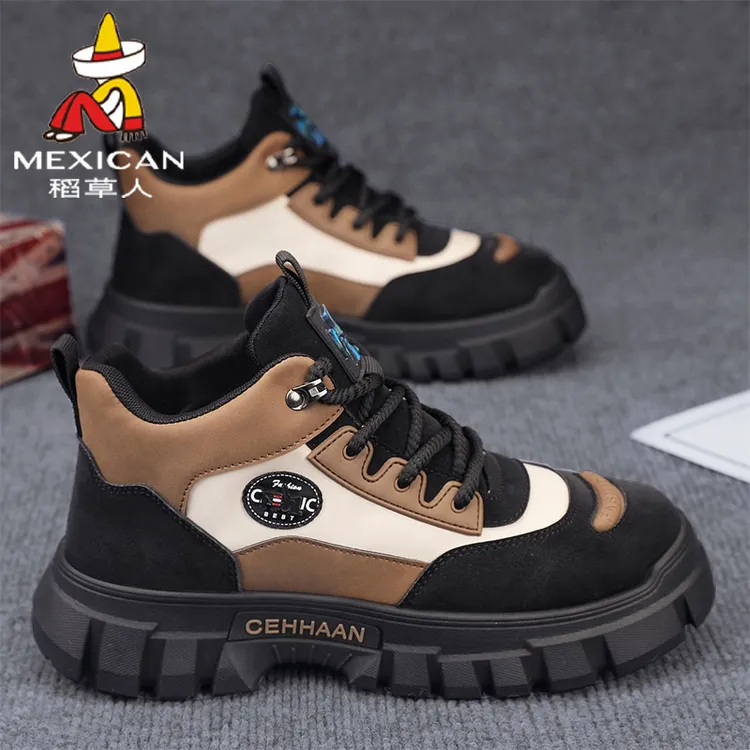 稻草人男鞋2025新款秋冬季户外高帮马丁靴可加绒运动休闲工装靴子