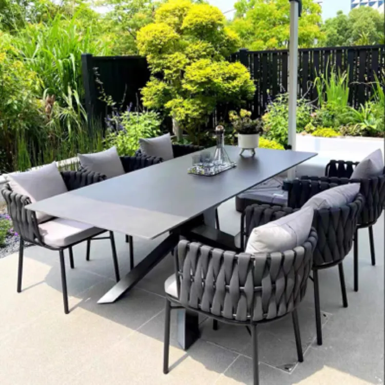 轩菲户外庭院桌椅别墅花园高端岩板桌室外露天休闲防水防晒藤编椅