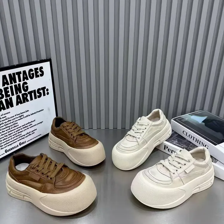 欧货擦色大头面包鞋女2025秋季新款百搭增高松糕休闲运动时尚板鞋