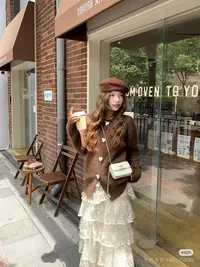 2025秋冬新款韩版水貂绒棕色宽松慵懒风圆领针织开衫女毛衣外套潮