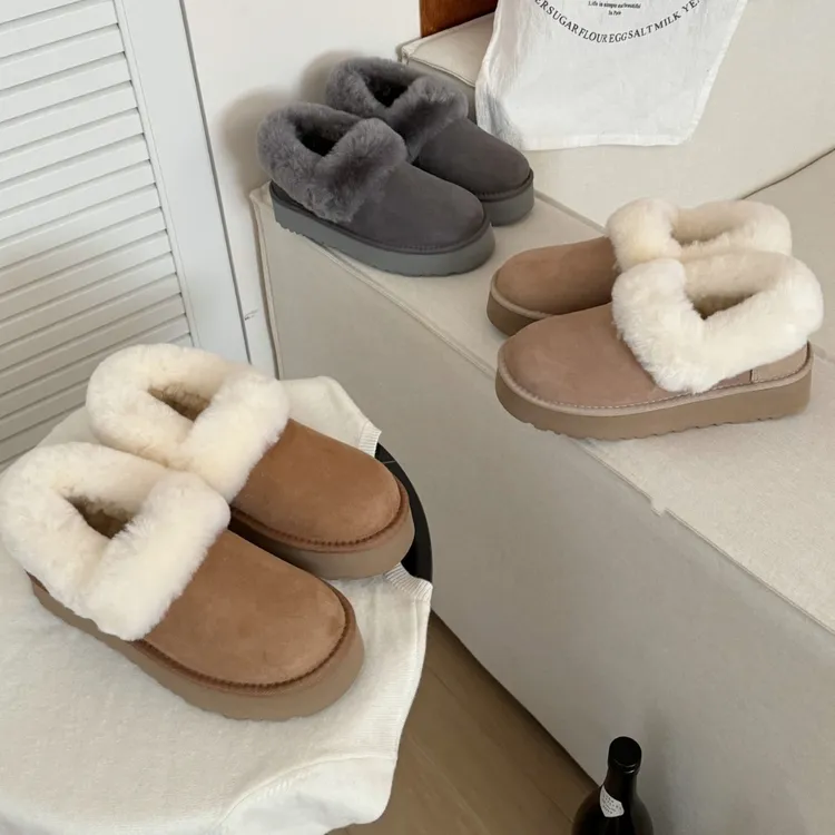 品牌断码河南桑坡雪地靴大喜庆厚底棉鞋女款羊皮毛一体一脚雪地靴