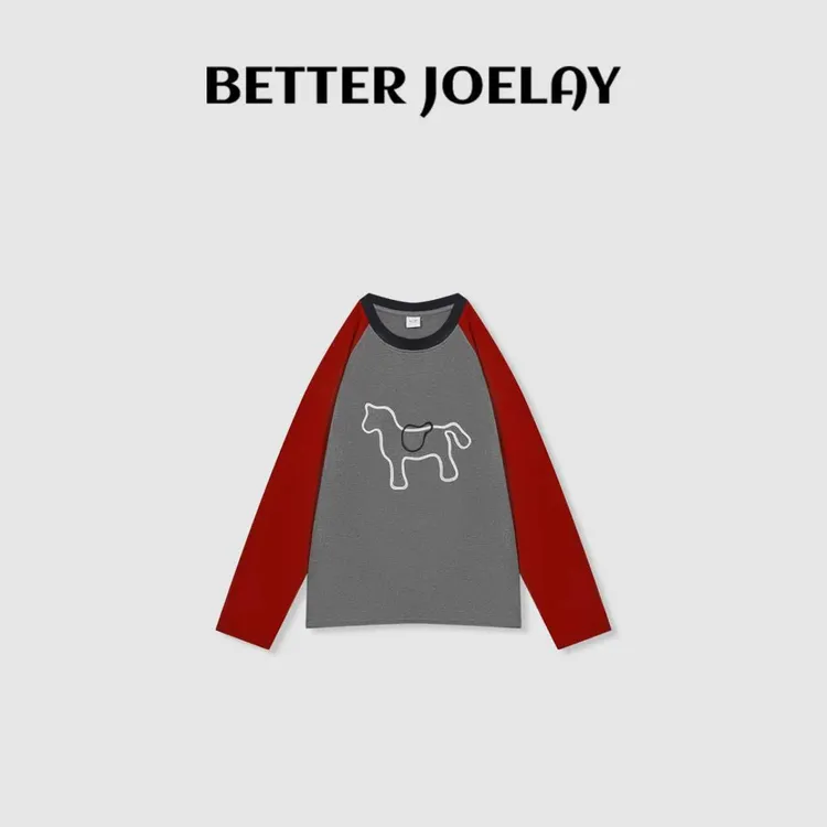 BETTER JOELAY-【线条小马】时尚百搭长袖插肩T恤休闲风ZZ3144