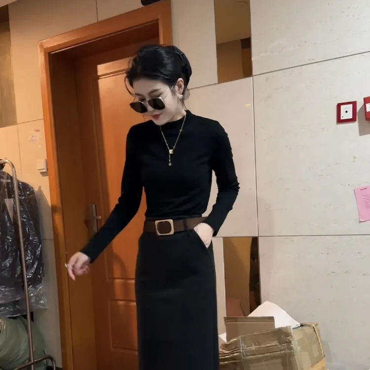 气质显瘦秋冬新款加绒小立领百搭打底