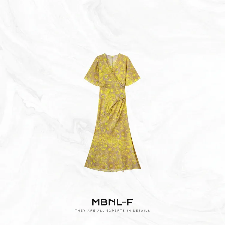 MBNL-F“茶歇” 100%重磅真丝定染收腰显瘦连衣裙 秦磊XM-XQZ3667