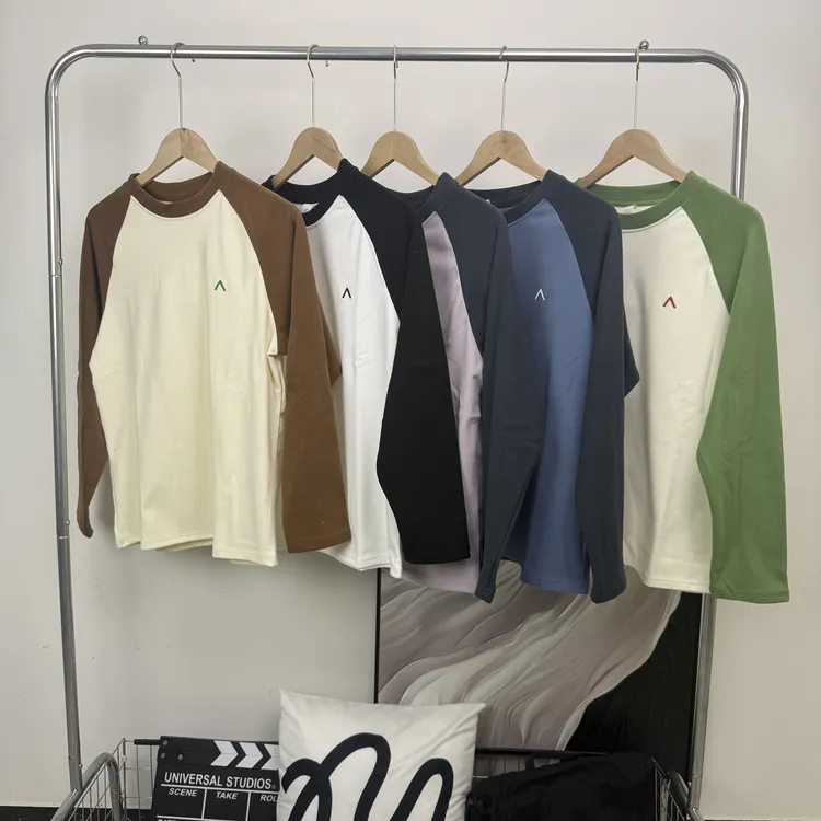 经典色系！男女情侣同款磨毛插肩袖撞色拼接长袖T恤宽松休闲打底衫