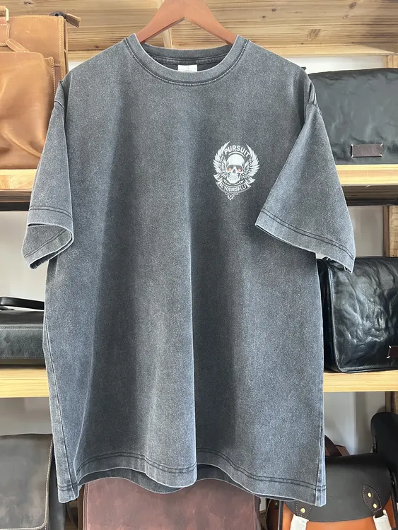 骷髅复古水洗纯棉男女款T恤