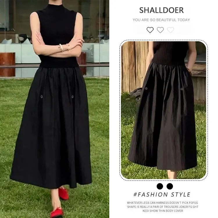 法式休闲风2025夏季绝美一整套女半高领无袖上衣高腰半身裙两件套