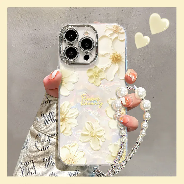 金花适用于苹果17华为vivo/oppo小米iPhone16pro精孔贝壳纹手机壳