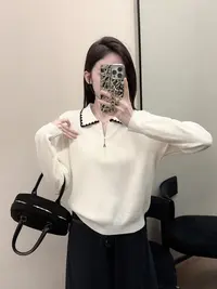 POLO领撞色针织衫时尚女韩系宽松休闲百搭秋冬显瘦长袖上衣G98