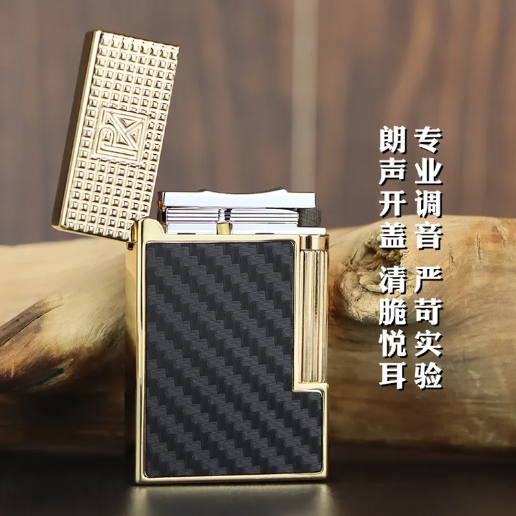 KUPAI酷派金色正反精雕贴碳纤纹图案高档气体明火朗声打火机