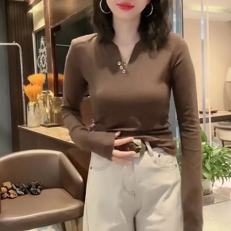 简约大气V领扣子长袖家居服两件套【实物微色差】