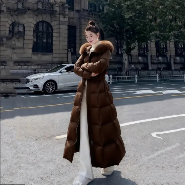 高端大毛领收腰棉服女冬2025新款长款韩版流行爆款棉袄中长款外套