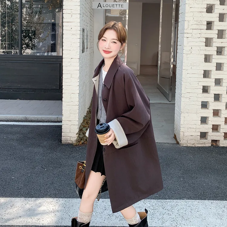 简约设计感两面穿风衣外套女2025秋季穿搭英伦风宽松廓形显瘦大衣