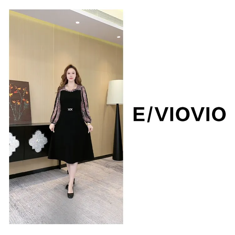 （现现）胖大今大码女装时尚休闲显瘦减龄气质百搭显瘦长袖连衣裙