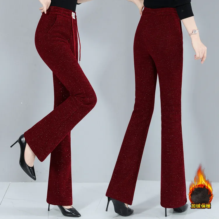 高腰加绒加厚休闲喇叭裤女2025秋冬季新款保暖宽松显瘦松紧微喇裤
