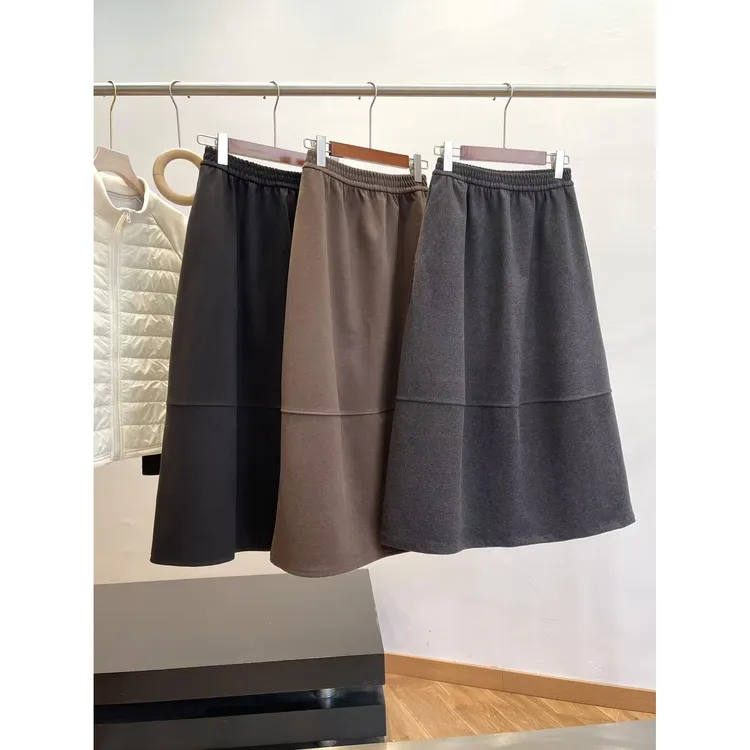 B防风保暖！显瘦花苞裙 仿毛呢有口袋中长半身裙子 H7473 女装F455