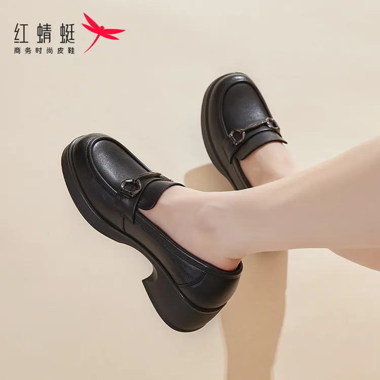 红蜻蜓女鞋乐福鞋春秋英伦风小皮鞋2026新款学院风单鞋厚底乐福鞋