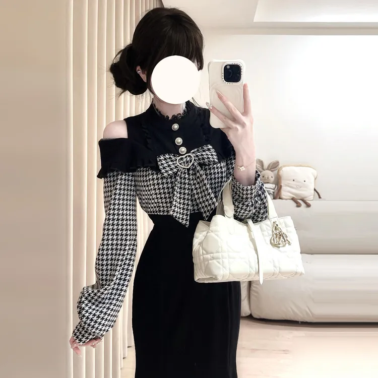法式气质富家千金感黑色连衣裙子女秋冬2025新款修身收腰包臀长裙