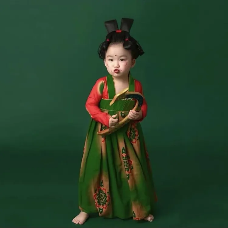 华夏莫菲儿女童古装演出服中国风飘逸公主裙襦裙仙女小女孩表演服