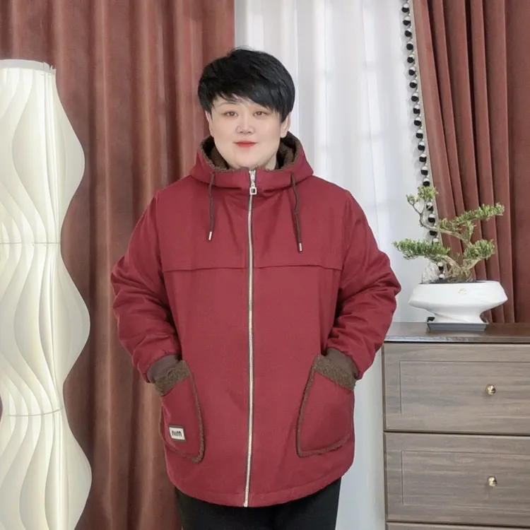 秋冬新款3686大码女装重工水洗加厚纯色休闲百搭连帽拉链宽松外套