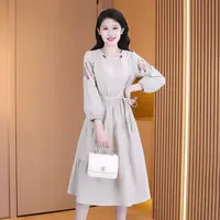 优雅新款气质时尚大气减龄休闲收腰黑色显瘦连衣裙27898