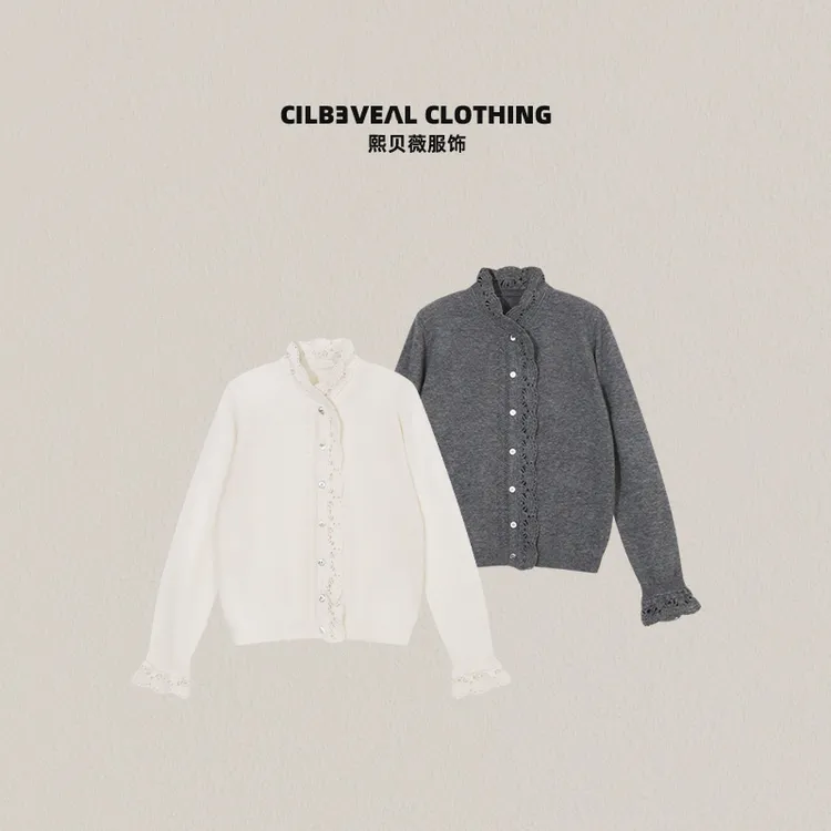 熙贝薇6 冬季新款100绵羊毛设计感镂空单排扣开衫针织衫 G5918