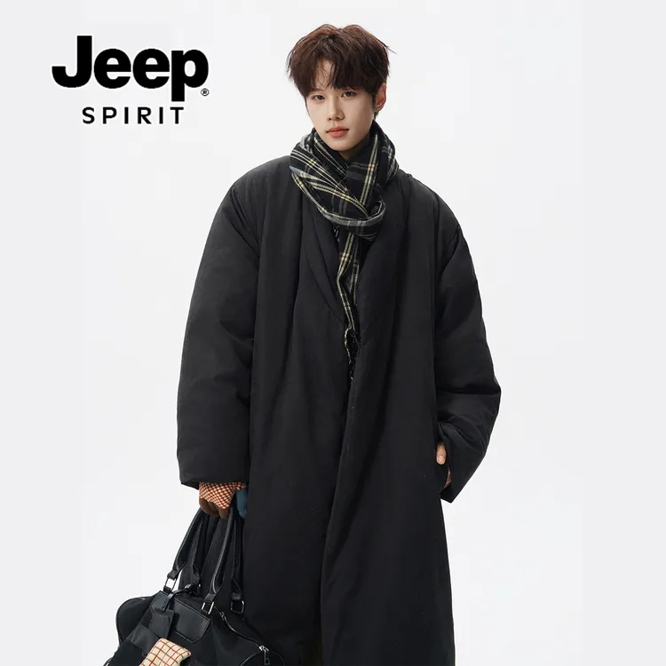JEEPSPIRIT白鸭绒过膝羽绒服男冬重磅休闲长款棉大户外防风白鸭绒
