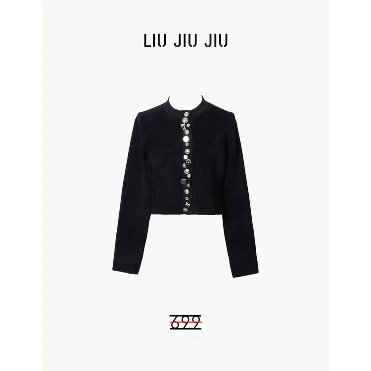 LIUJIUJIU 欧货高端重工高级感金属纽扣设计短款针织开衫SY4855L