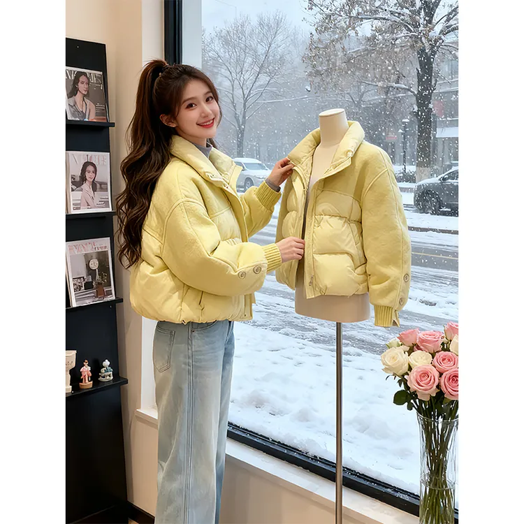 设计感立领拼接棉服女款2025年新款冬季加绒棉衣加厚保暖棉袄外套