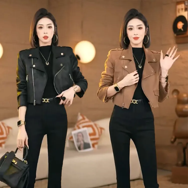 时尚百搭机车服女士2025春秋新款个性潮流短款夹克上衣西装短外套