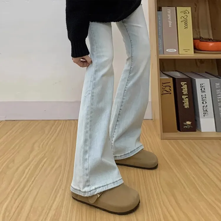 弹力微喇牛仔裤女2025春季高腰显瘦修身马蹄裤水洗蓝高级感喇叭裤