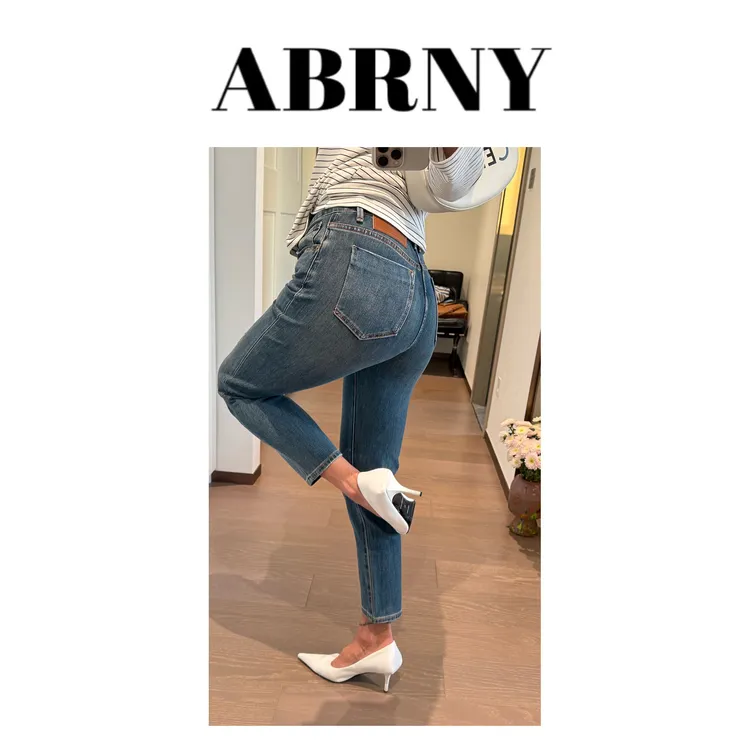 许小黑【包罗万象】中高腰四面弹手擦做旧九分烟管牛仔裤6258