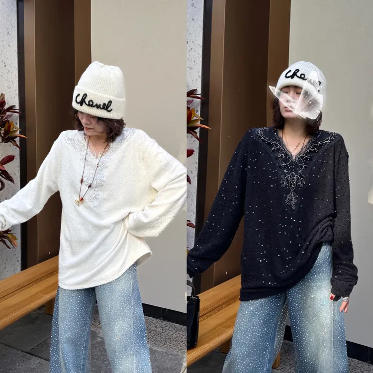 YDFSTUDIO小众【精致华丽】欧货重工高品蕾丝亮片拼接设计百搭上衣