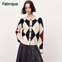 Fabrique Hart 秋冬新品绵羊毛学院风菱格复古法式短款针织开衫