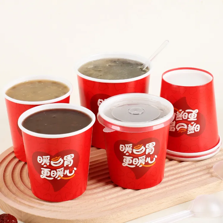 一次性粥桶带盖商用粥杯子一次性带盖带勺子汤杯烤梨外带整箱批发