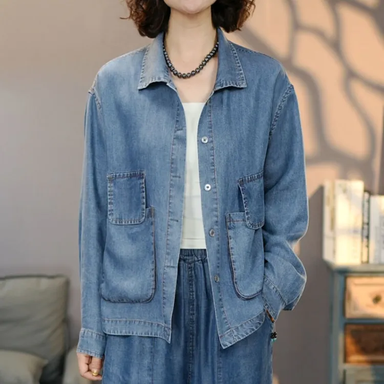 8820夏季新品蓝天丝牛仔衬衫女#2025显瘦休闲时尚水洗透气上衣