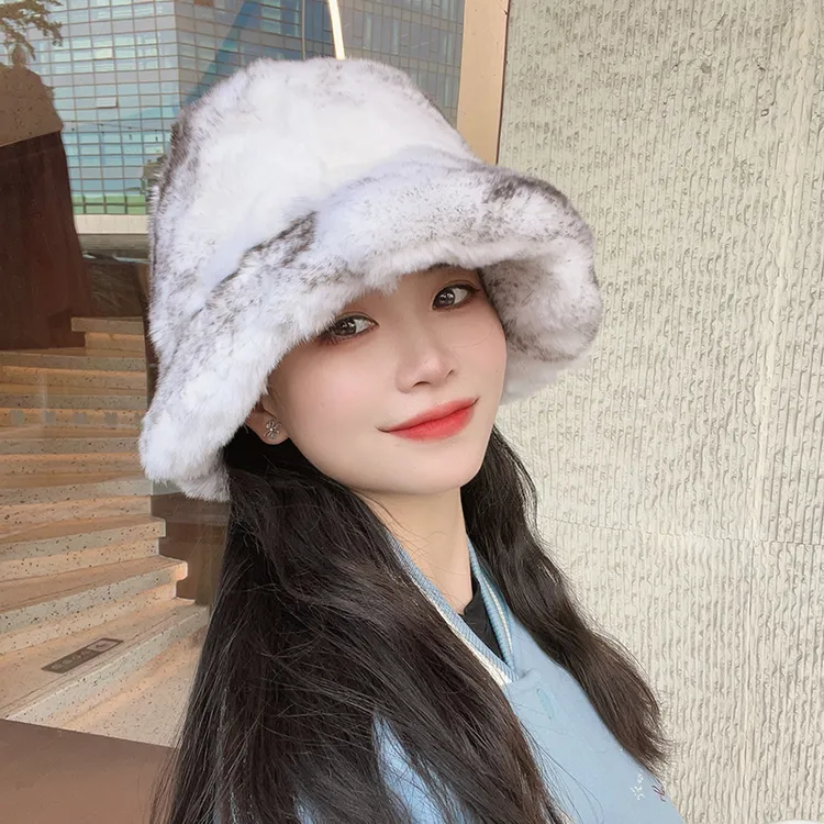 帽子女冬季新款显脸小加绒加厚保暖护耳帽大头围毛茸茸兔毛渔夫帽