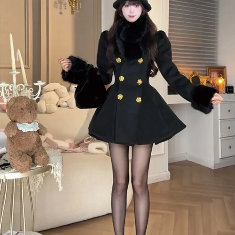 法式气质轻奢名媛风收腰毛呢大衣秋冬新款夹棉保暖轻熟中长款外套